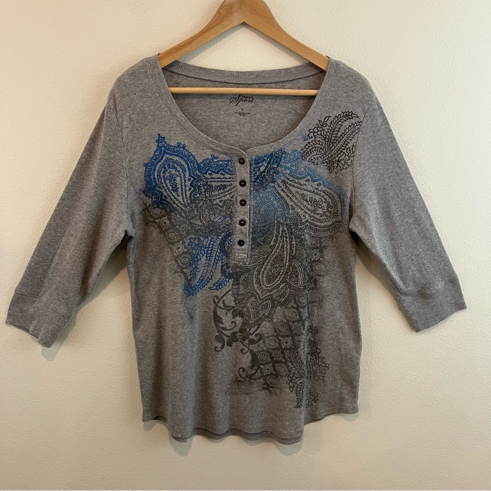 Style & Co. | 1/4 Buttoned Ribbed Top - Picture 3 of 8